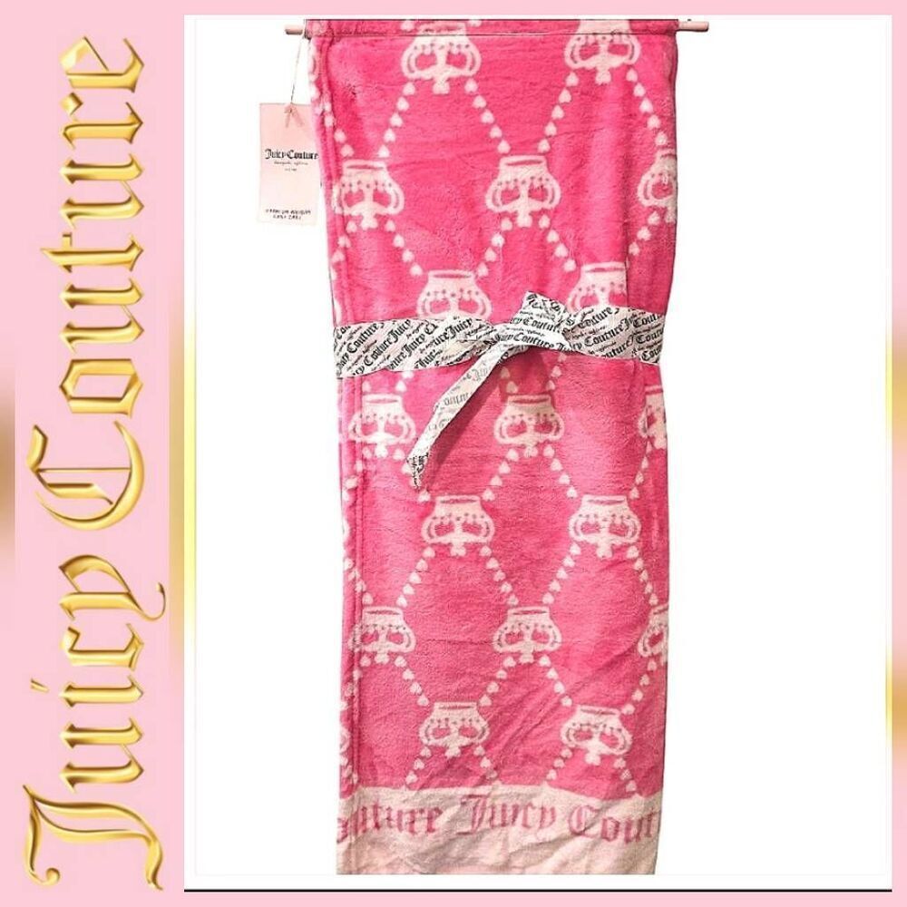 Juicy Couture Hearts & Crowns Logo Bottom Plush Throw Blanket